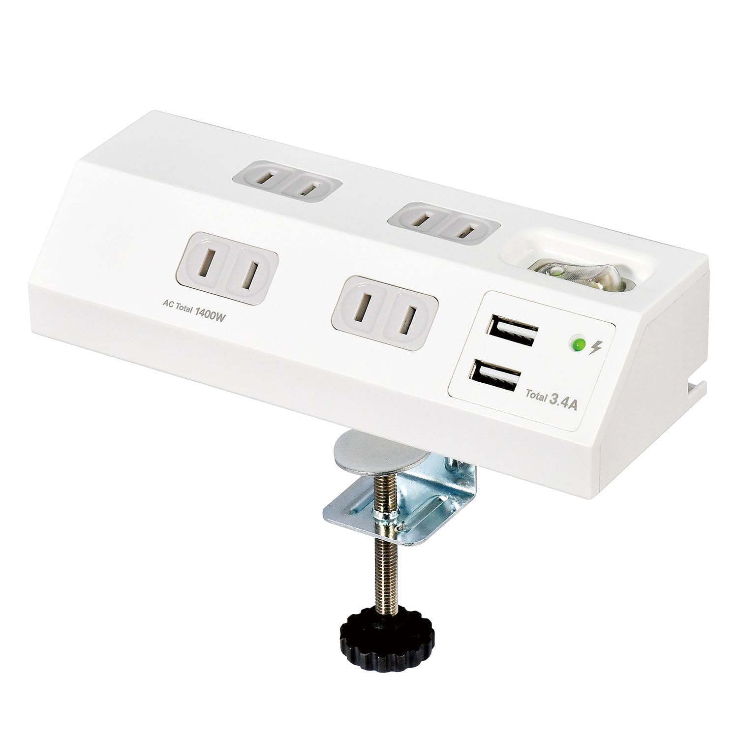 エルパ 卓上電源タップ USB付き クランプ固定 集中スイッチ 雷ガード付きの商品画像