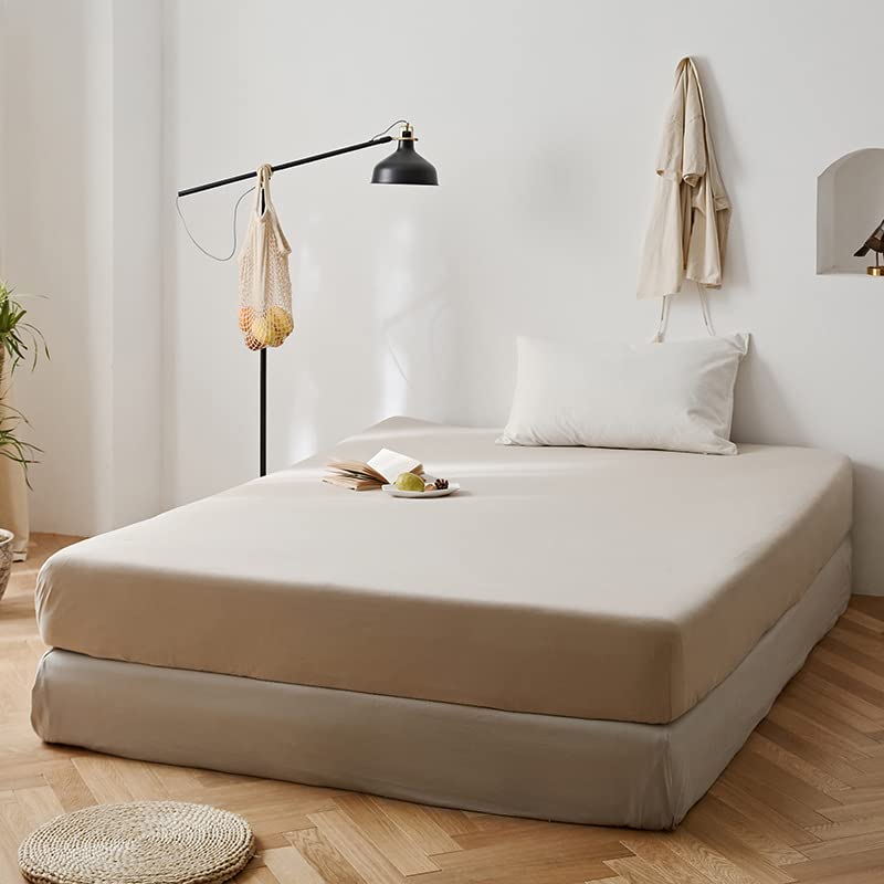 Lanqinglv Fitted sheet 150x200 cm King Size Beige Brushed Microfibre 35cm Deep Fitted Bed Sheet,Super Soft and Machine Washable — image 1