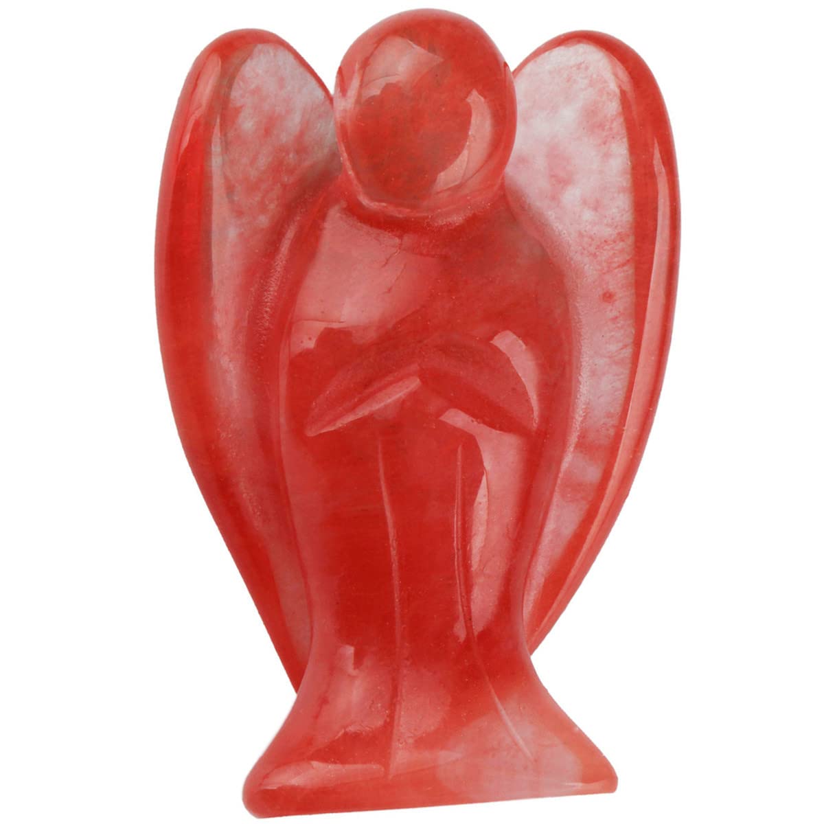 Nupuyai Red Glass Guardian Crystal Angel Ornament, 4cm Hand Carved Healing Gemstone Pocket Angel Statue Figurine for Home Decor