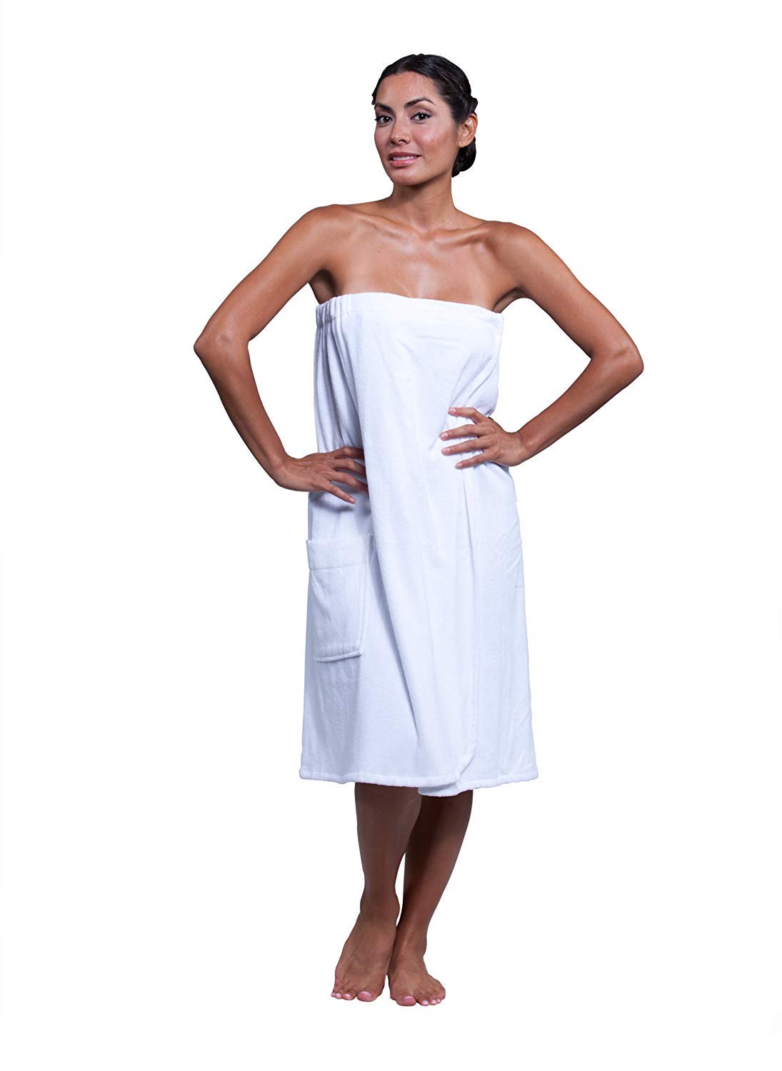 Boca Terry Womens Spa Wrap - 100% Cotton Spa, Shower, Bath and Gym Towel w Snaps, Towel Wrap for Women, White, 6XL