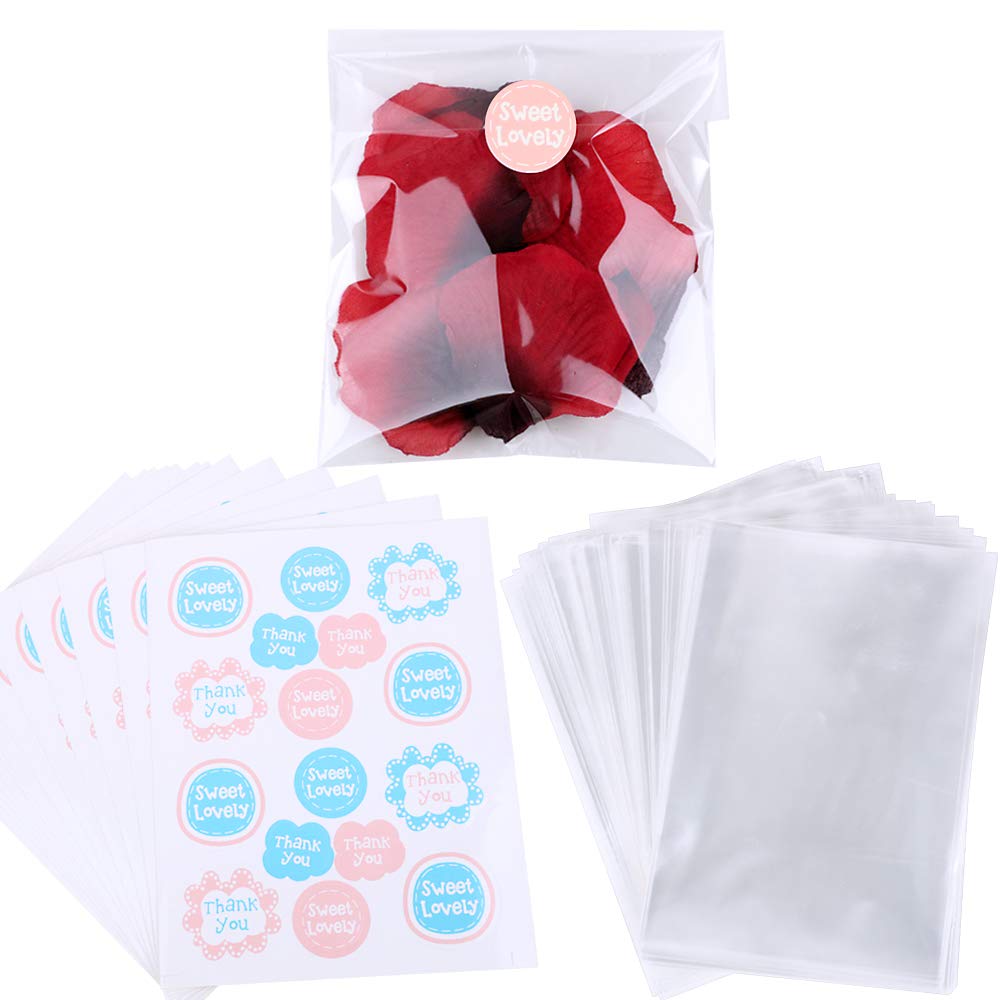 200 Bolsas De Celofán Transparente Con Estrellas Doradas - 12.5x27 Cm - Incluye 200 Cierres De Seguridad