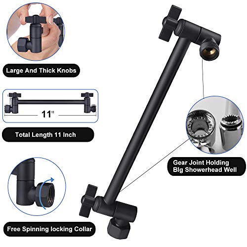 Rain Shower Head with 11’’ Adjustable Extension Arm, Large Stainless Steel High Flow Rainfall