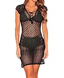 Shawhuwa Womens Sexy Lace V Neck Bikini Cover up Beach Dress Swimwear (XX-Large, Black)