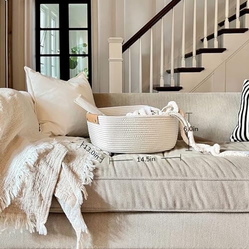 CHICVITA Rectangle Cotton Rope Woven Basket with Handles for Books, Magazines, Toys - Decorative Rectangle Basket for Baby Nursery, Living Room, Bathroom