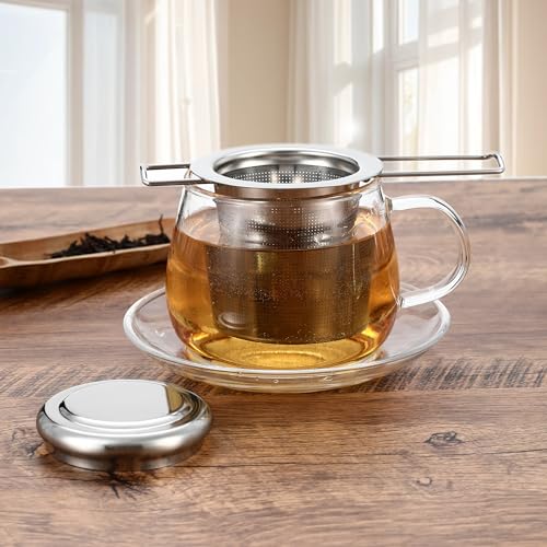2 Pieces Tea Infuser, 304 Stainless Steel Tea Filter, Tea Filters with Lid and Folding Handle, Reusable, Fits Various Sizes of Cups and Teapots