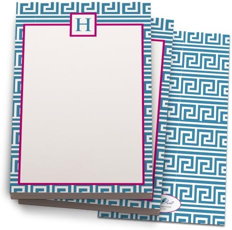 Blue and Hot Pink 'Greek' Note Pad with 'H' Monogram. 24 Luxe Cover Stock Sheets per set. 2-pack.