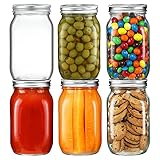 YEBODA 6 Pack Wide Mouth Mason Jars 32oz Glass