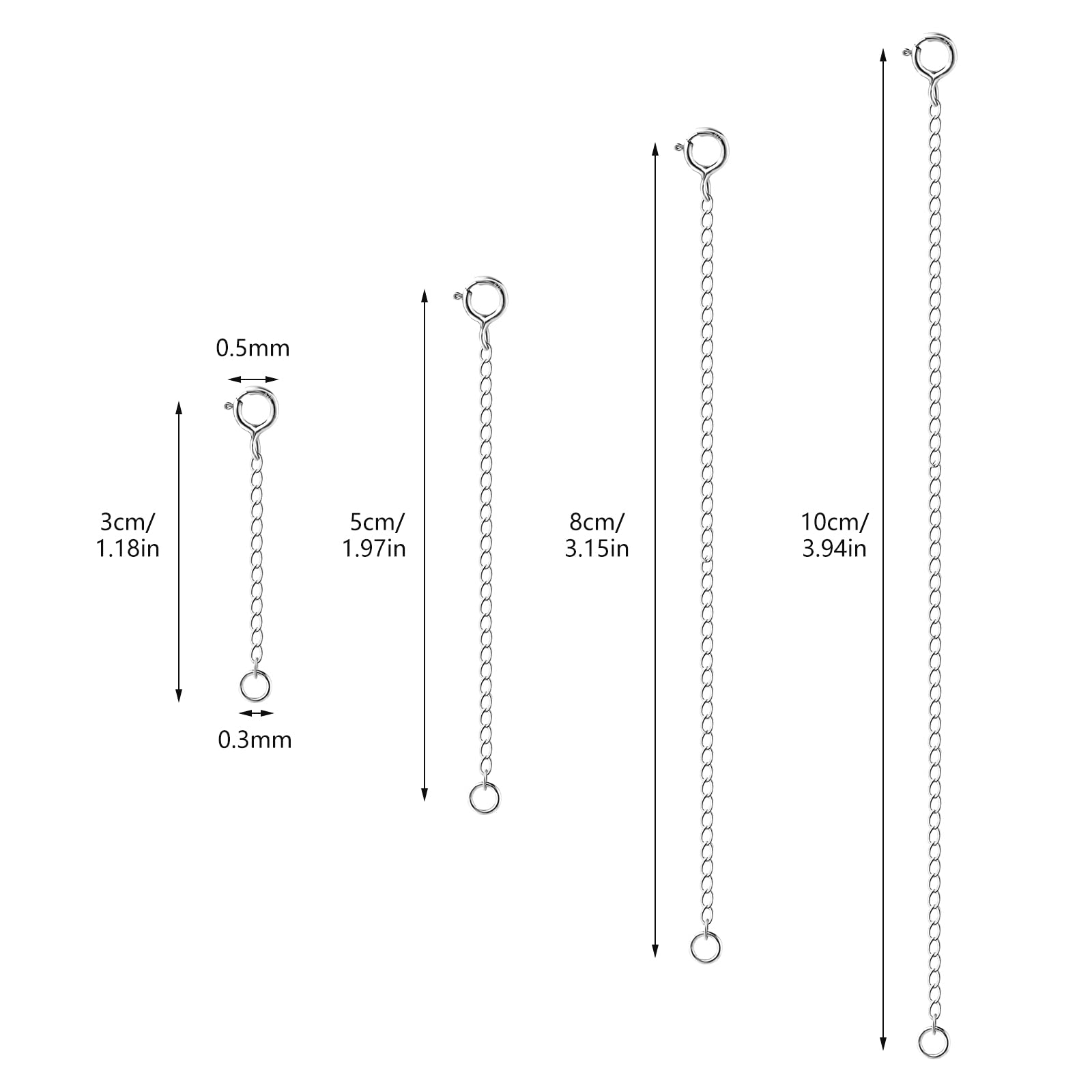 4Pcs 925 Sterling Silver Necklace Extender, Chain Extenders Bracelet Anklet Extension for Women Multiple Necklaces Jewelry (1”, 2”, 3”, 4”)