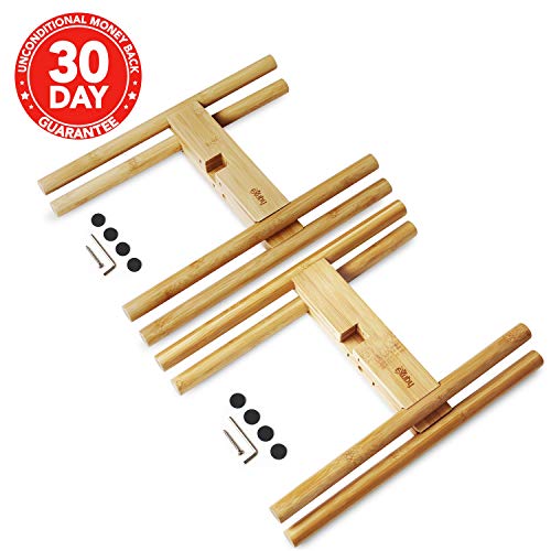 eXuby - 2-Pack Adjustable Wooden Plant Stands Indoor & Outdoor - Bamboo Construction in Mid-Century Design - Fits Pots 8.5" to 11.5" Wide - Adjustable Height - 4 Floor Protectors - Pot Not Included - Thumbnail 6