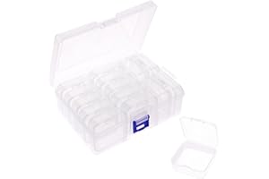 SALBSEVER Bead Organizer Box, 14 Pcs Small Clear Craft Storage Containers in 1 Large Plastic Craft Organizer Box, Mini Parts Storage Solution for Beading Jewelry Making Diamond Arts Screws 6.2 x 4.5 x 2.4 Inch