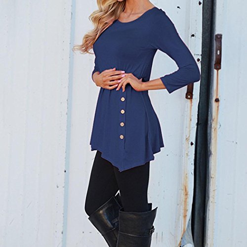 Auwer Black Friday Clearance Women's Casual Scoop Neck Button Long Sleeve Loose Long T-Shirt Tunic Top (S, Dark Blue)