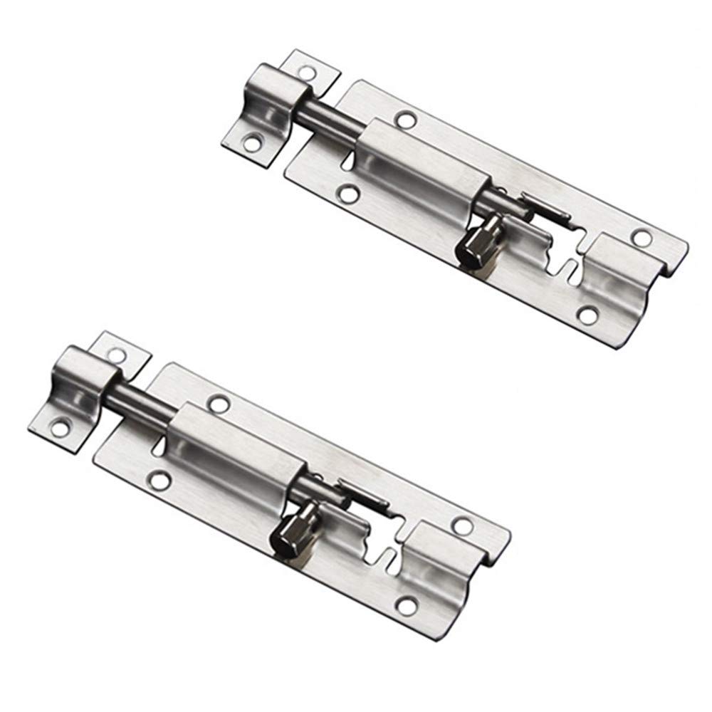 2PCS Door Security Slide Latch Lock 2.87inch and 4.88inch Barrel Bolt with Solid Heavy Duty Steel to Keep You Safe and Private, Brushed Nickle Finish Door Latch Sliding Lock