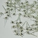 100 Silver-finished Brass 4mm Half Ball and Surgical Steel Post with Loop Earring Finding Package of 50 Pair