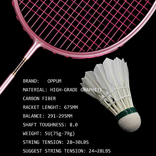 oppum Graphite Badminton Racket Integral Moulding Craft Racket Full Carbon Fiber Material Lightweight 1 Player Badminton Racquet-Pink