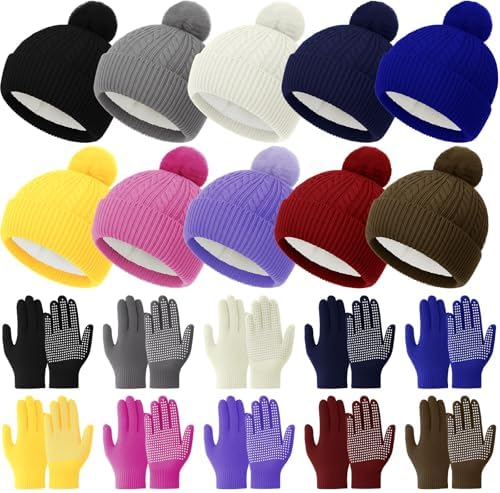Amazon.com: 48 Pcs Kids Winter Beanie and Gloves Set Bulk 