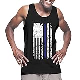 Mens Thin Blue Line American Flag Tank Top T-shirt (XL, BLACK)