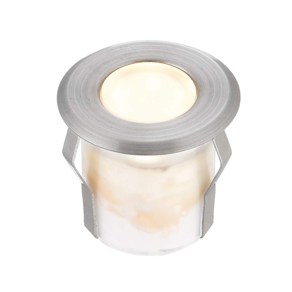 National Lighting Cove Round LED Outdoor Garden Walkway Decking Ground Marine Grade Stainless Steel Light Warm White 3000K Uplighter IP67 Rated - Ideal for Coastal Areas