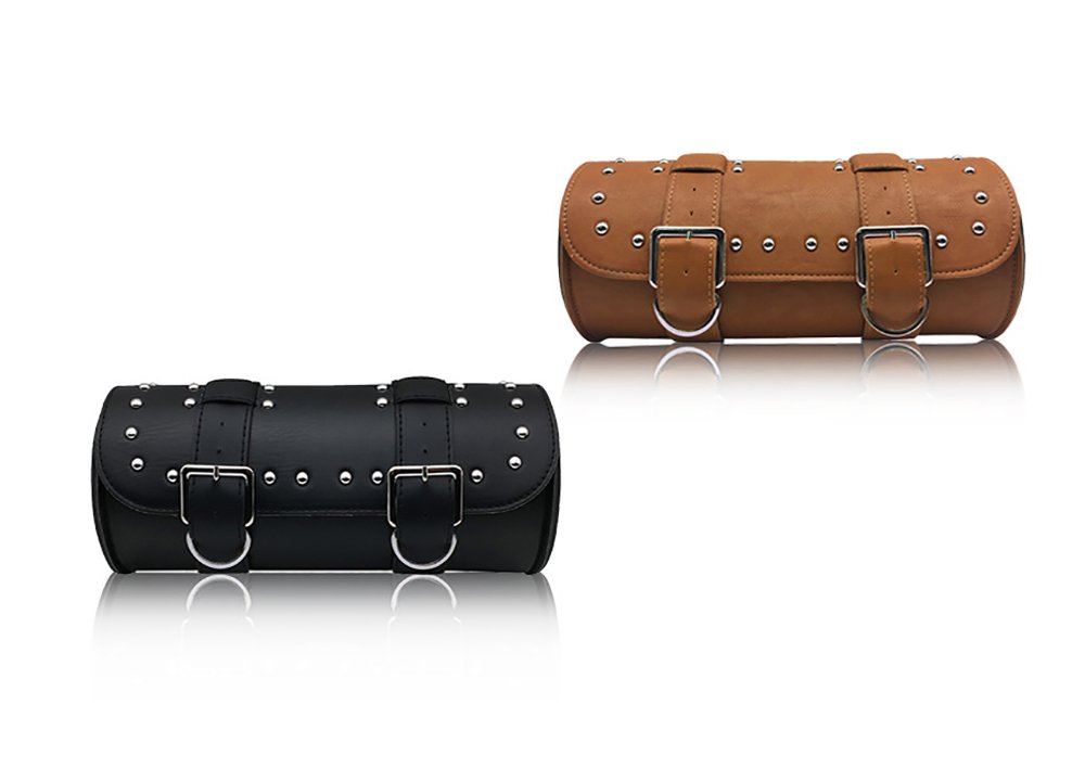 Pevor Motorcycle Bike PU Leather Tool Bag Pouch Roll Barrel Shape Side Bag Sundries Bag Handlebar Sissy Bar Tool Pouch (black)