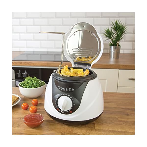 Quest 35150 1L Deep Fat Fryer / Non-Stick Basket With Removable Handle / 900 Watt / Easy Clean / Compact Design / White…