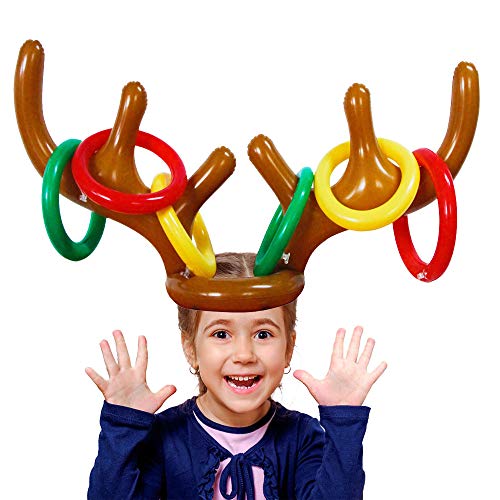 MeiGuiSha Inflatable Reindeer, 2 Pack Inflatable Reindeer Antler Ring Toss Game for Christmas Party (2 Antlers& 12 Rings&1 Gift Bag) - Thumbnail 4