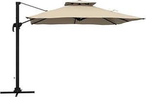 Outsunny 10ft Square Cantilever Patio Umbrella, 360° Rotating Overhanging Umbrella with Cross Base, Crank Handle, Double Cano