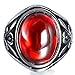 BOHO Jewelry Men's Vintage Stainless Steel Oval Ruby Ring Band Black Silver 10