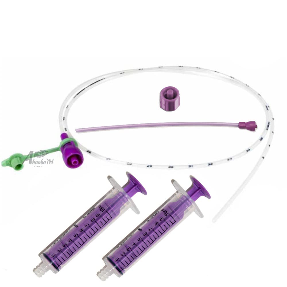 Alpha Dog 8F Sterile Tube Feeding Kit – 8 French (2.67 mm OD) – 1 Tube + 2 Syringes + Cap & Drawing-Up Straw – For Large Breed Puppies/Older Kittens – Abnoba Pet Store