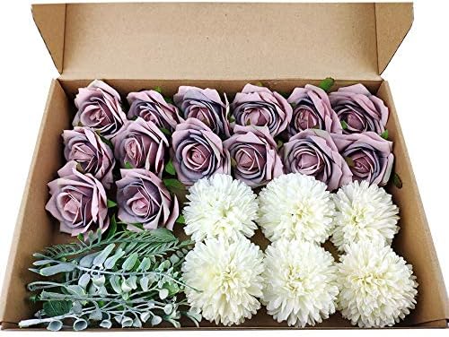 WATMAID Real-Looking Artificial Flowers Roses & Epaltes Australis Flowers Combo Box Set for DIY Wedding Bouquets Centerpieces Floral Arrangements Home Decor