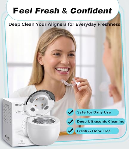 Ultrasonic Retainer Cleaner Machine, 45kHz Deep Gentle Dental Cleaning Pod with 304 Stainless Steel Tank, 4 Cleaning Modes for Aligners, Dentures, Mouth Guards, Night Guards, Toothbrush Heads