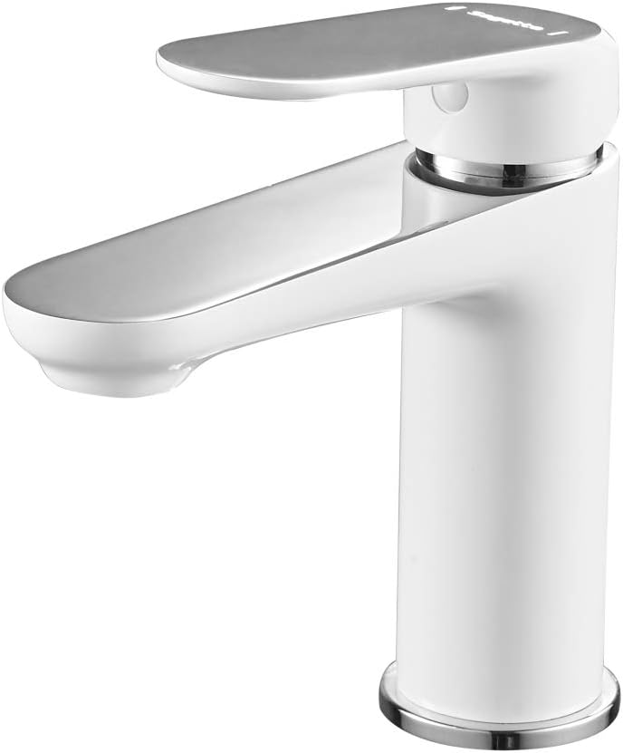 Casavilla Bathroom Basin Tap Modern Mixer Taps White Single Handle Washbasin Solid Brass Hot and Cold Faucet