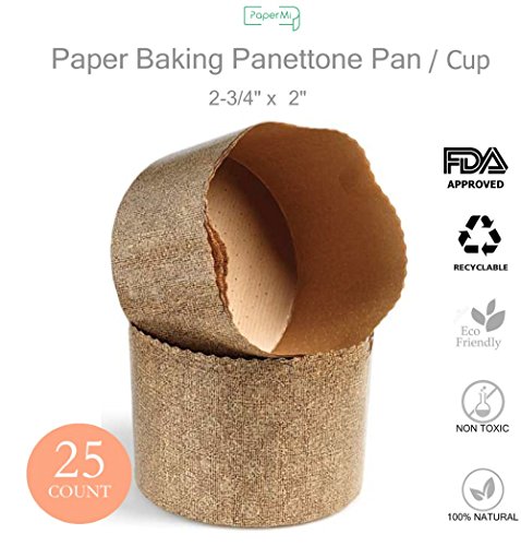 Paper Muffin Cupcake Mold, Disposable Baking Cup Panettone paper mold 25ct, non-stick paper All Natural FDA Approved, Providing a Beautiful Display for Serving Baked Goods (2-3/4 x 2”)