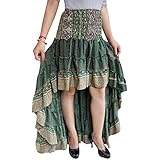 Mogul Interior Womens Vintage Wanderlust Printed Recycled Sari Tiered Flirty High Low Skirts S/M (Dark Green)