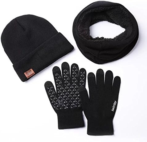 WYBS Winter Hat Scarves Gloves Three Sets Of Men and Women Touch Screen Warm Needle Gloves (A)