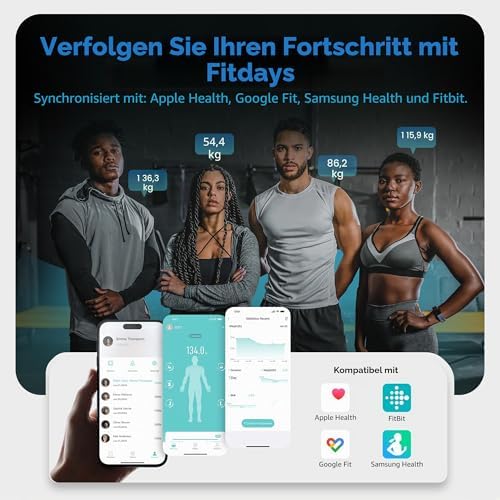 Körperfettwaage, Personenwaage Digitale 8 Elektroden für Körpergewicht und Körperfettanteil, BMI und 28 Körpermesswerte, Großer Plattform Intelligente Badezimmerwaage mit LED-Display