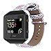 YOUKEX Fitbit Blaze Bands, Floral Printed Leather Wristband with Black Stainless Steel Frame for Fitbit Blaze Smartwatch Women Men