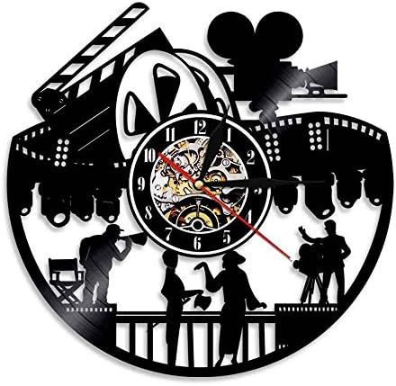 Evaastore Classic Hollywood Sign Home Cinema Movie Camera Room Decor Vinyl Record Wall Clock Vinyl Wall Art 3D Hang Watch