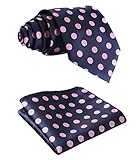 SetSense Men's Polka Dot Jacquard Woven Tie Necktie Set 8.5 cm / 3.4 inches in Width Pink / Navy Blue