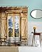 Goodbath Farmhouse Shower Curtain, Old Wooden Barn Door Window Pattern with Mountain Hill Sky Nature View, Waterproof Fabric 3D Bath Shower Curtains, 72 x 72 Inch, Old Wood