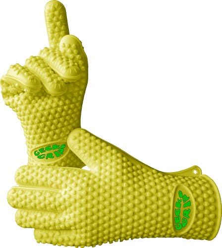 VRP Heat Resistant Silicone BBQ Gloves - Best Protective Insulated Oven, Grill, Baking, Smoker or Cooking Gloves - Mustard Yellow M/L - Replace Your Potholder and Mitts - Five Fingered Waterproof Grip - 9 COLORS!