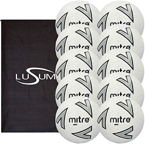 Impel 10 x Mitre Training Footballs with a Lusum Mesh Ball Bag