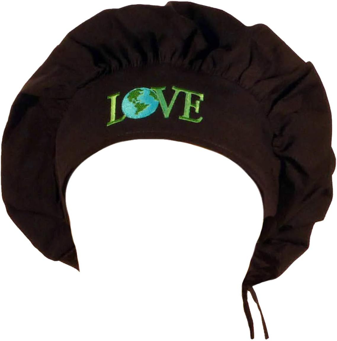 Specialty Bouffant Medical Scrub Cap - Love Earth Patch On Black