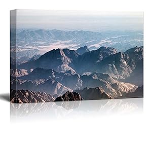 Aerial View of Remote Mountain Ranges with Jagged Peaks in Egypt Stretching Back into The Distance in a Beautiful Tranquil Landscape Gallery Wood Framed - Canvas Art Wall Art - 12" x 18"