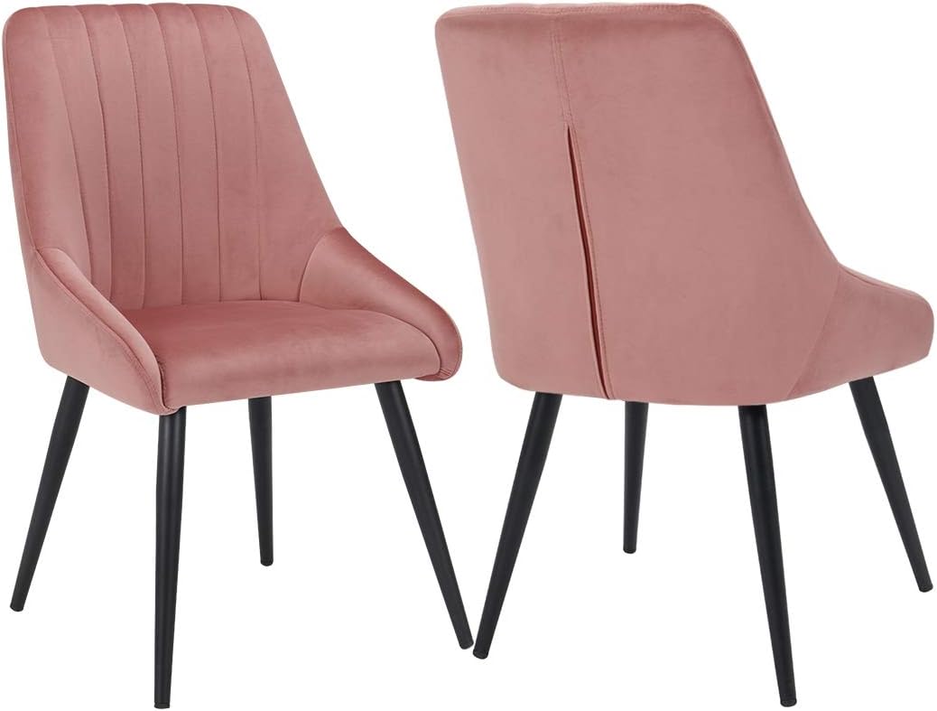 Duhome 2er Set Esszimmerstuhl aus Stoff Samt Rosa Pink Stuhl Retro