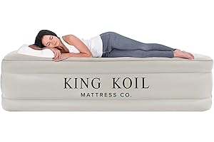 King Koil Luxury Built-in Pillow Top Queen Air Mattress with Built-in High-Speed Pump Best for Home, Camping, Guests, 20" Queen Size Double High Airbed, Blow Up Mattress, Waterproof, 1-Year Warranty