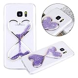 Galaxy S7 Edge Case,Phezen Glow in the Dark Luminous Sand Flowing Transparent Bling Glitter Liqiud TPU Case Cover for Samsung Galaxy S7 Edge (Sandglass Purple)