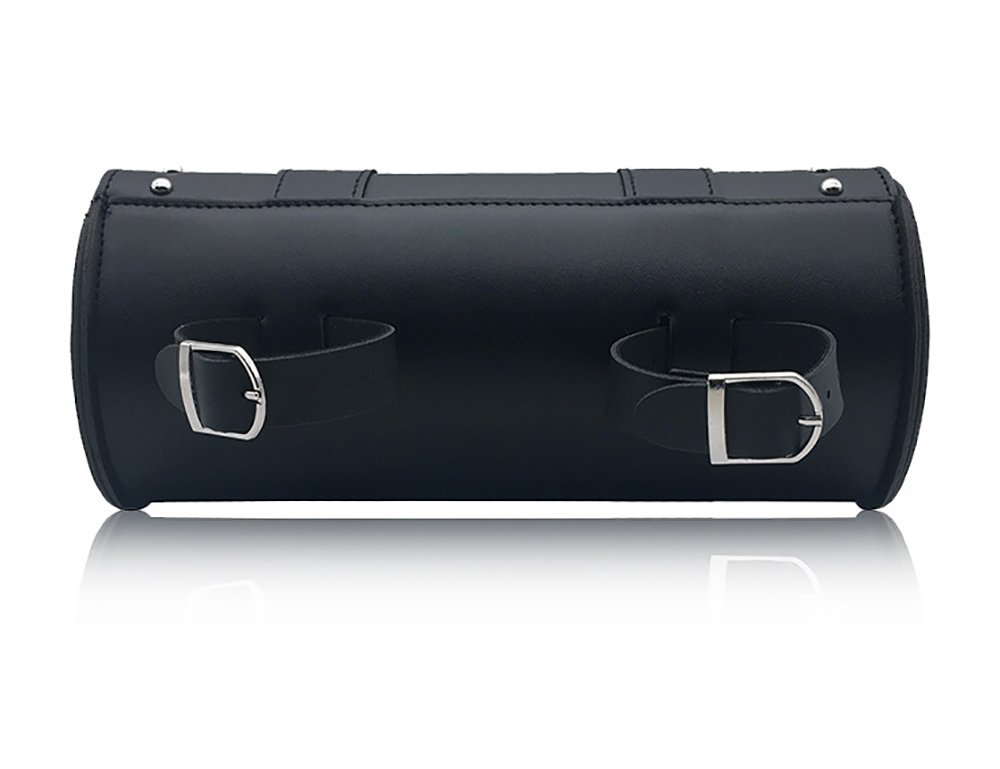 Pevor Motorcycle Bike PU Leather Tool Bag Pouch Roll Barrel Shape Side Bag Sundries Bag Handlebar Sissy Bar Tool Pouch (black)