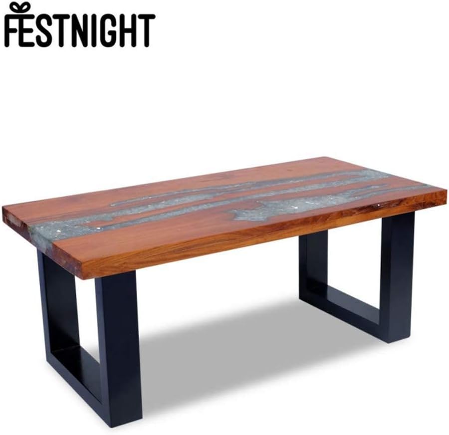 Amazon Com Festnight Wood Coffee Side Table Rectangle Teak Resin End Table Handmade For Living Room Home Decor Furniture 39 4 X 19 7 X 15 7 Sports Outdoors