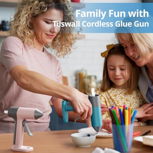 Tilswall Cordless Hot Glue Applicator Kit with Hot Glue Sticks, 30s Fast Preheat, USB-C Rechargeable Glue Gun Cordless Design, Mini Hot Glue Gun for DIY Crafts, Home Repairs, School Projects (Blue)