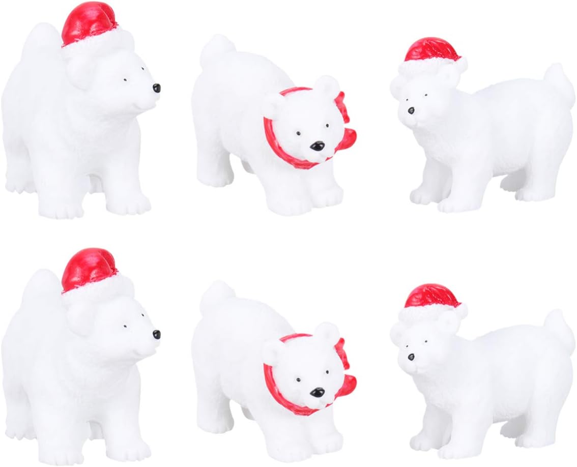 Snow Globes - SEWACC Christmas Miniature Polar Bear Adornment Mini Resin Bear 6pcs Creative Bear Micro- Landscape Ornaments Desktop Figures Decoration (Random Style)