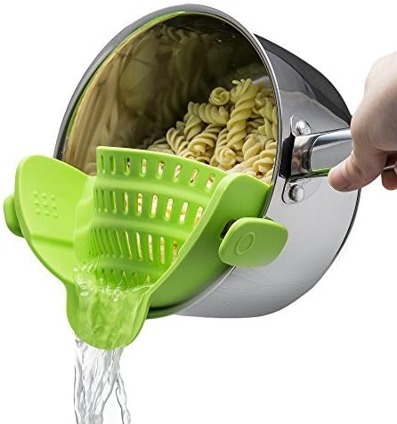 Snap 'N Strain Strainer, Clip On Silicone Colander, Fits all Pots and Bowls - Green